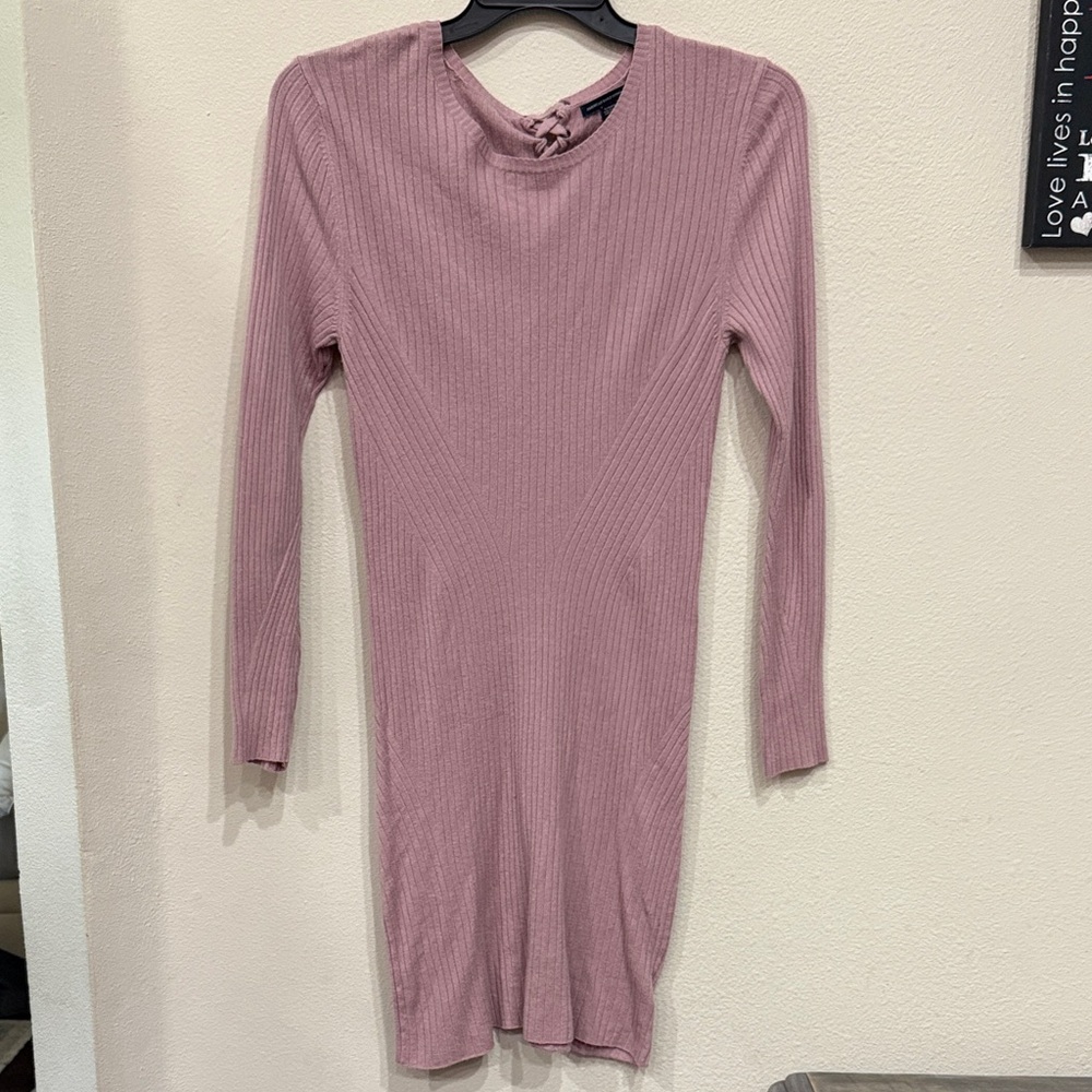 American Eagle Outfitters Pink Ribbed Knit Dress Form Fitting About knee Length
